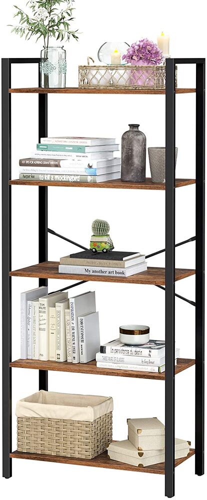 Industrial 5-Tier Bookshelf with Steel Frame, 66x30x153cm, VASAGLE