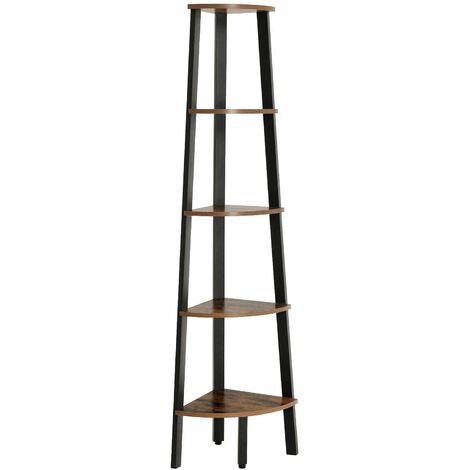 VASAGLE Corner Shelf 5 Tier Industrial Ladder Bookcase Storage Rack with Metal Frame Rustic Brown