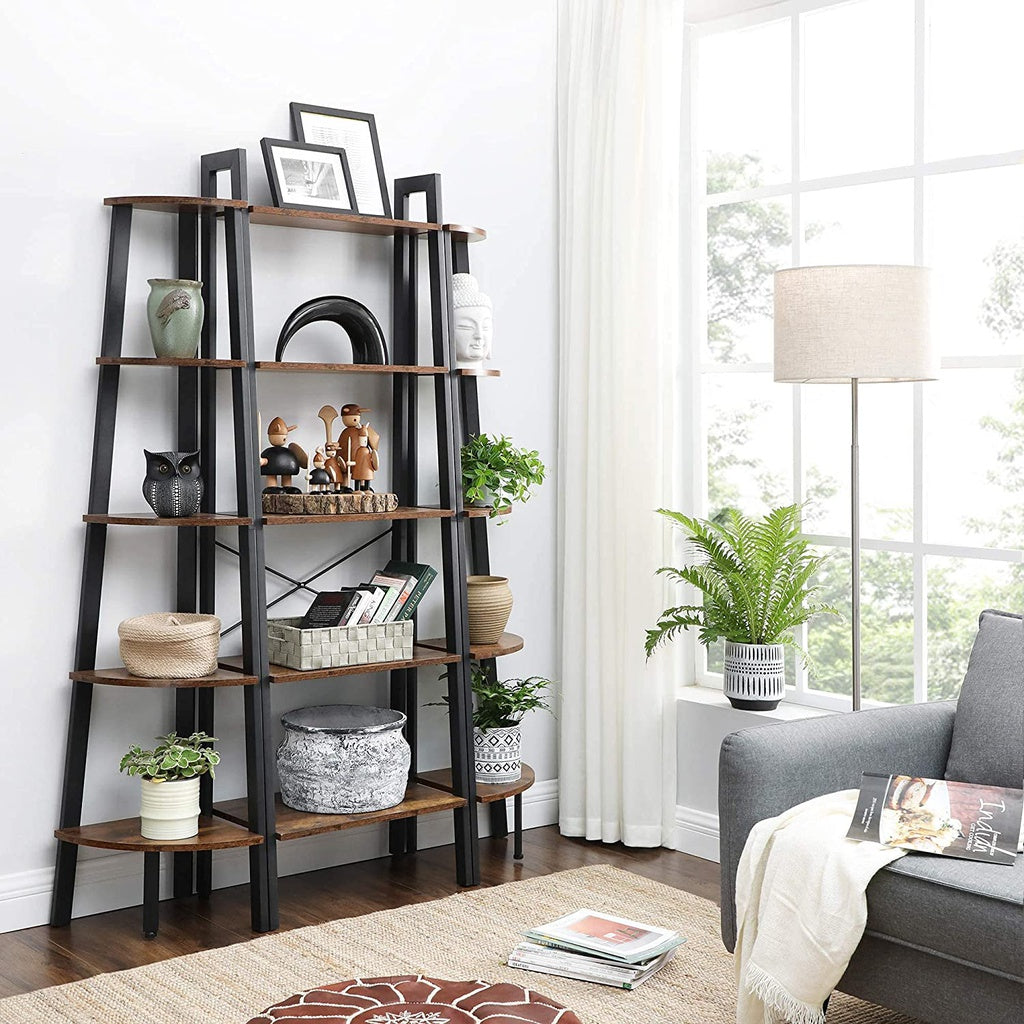 5 Tier Industrial Wood & Steel Corner Shelf Bookcase VASAGLE