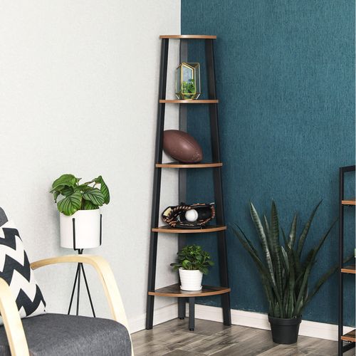 5 Tier Industrial Wood & Steel Corner Shelf Bookcase VASAGLE