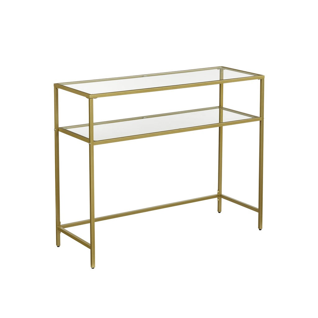 VASAGLE Console Table with Tempered Glass Gold Colour