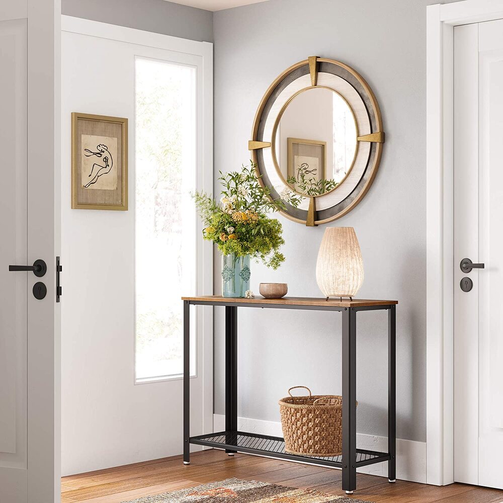 Rustic Brown Console Table, Storage Shelf, Water-Resistant