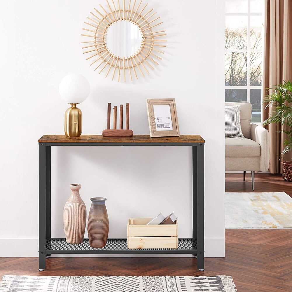 Rustic Brown Console Table, Storage Shelf, Water-Resistant