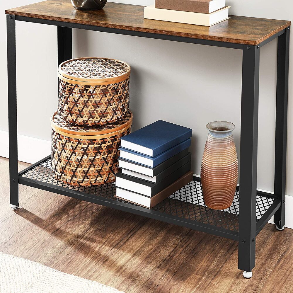 Rustic Brown Console Table, Storage Shelf, Water-Resistant