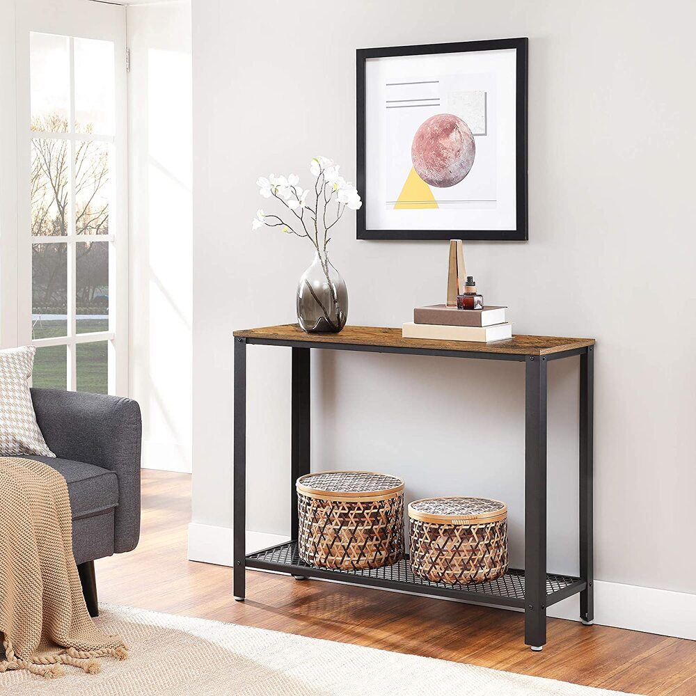 Rustic Brown Console Table, Storage Shelf, Water-Resistant