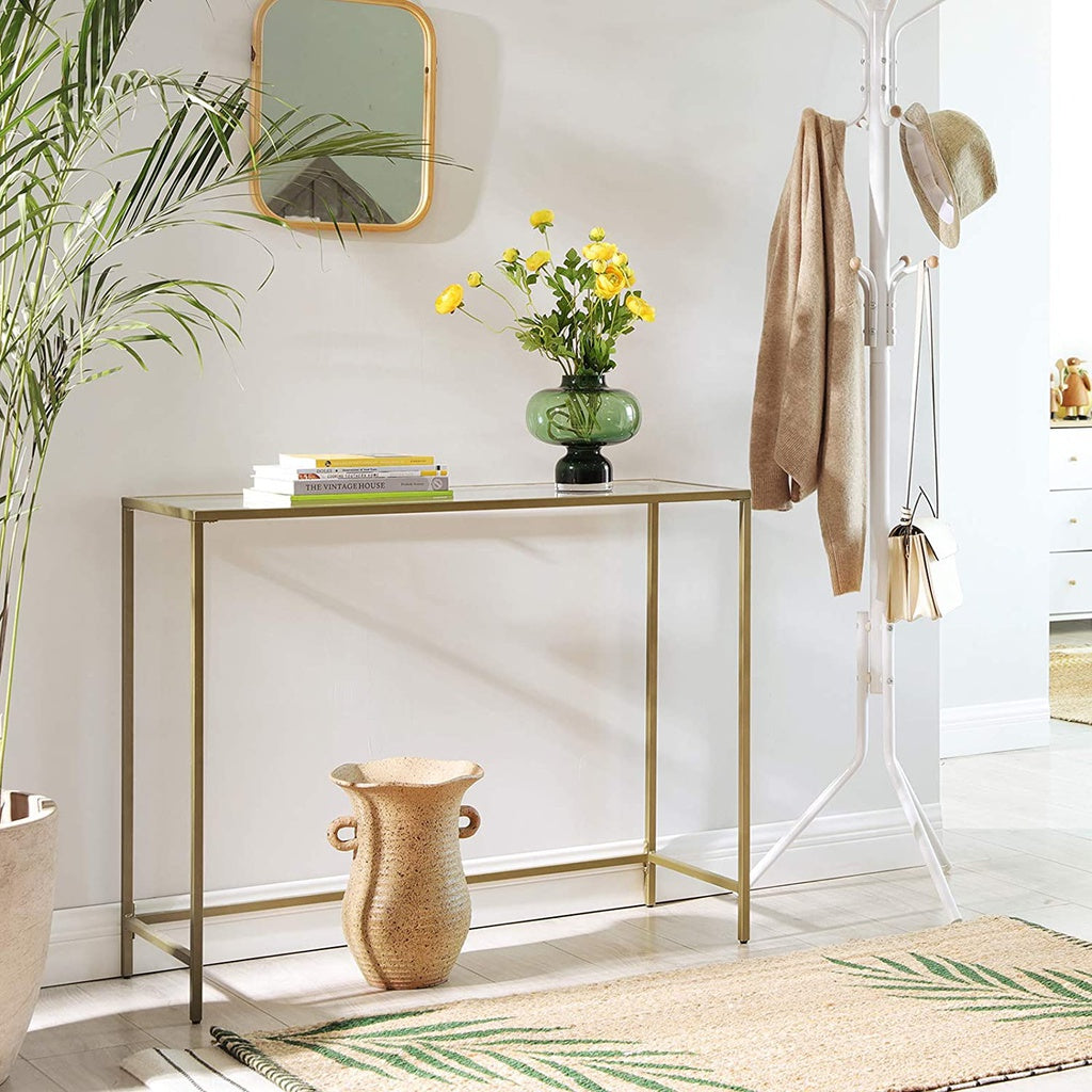 VASAGLE Console Table with Tempered Glass Golden