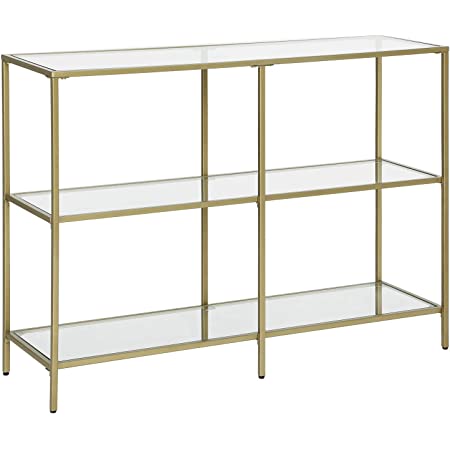VASAGLE Console Table 3 Tier Tempered Glass Sofa Table for Modern Storage Shelf Golden