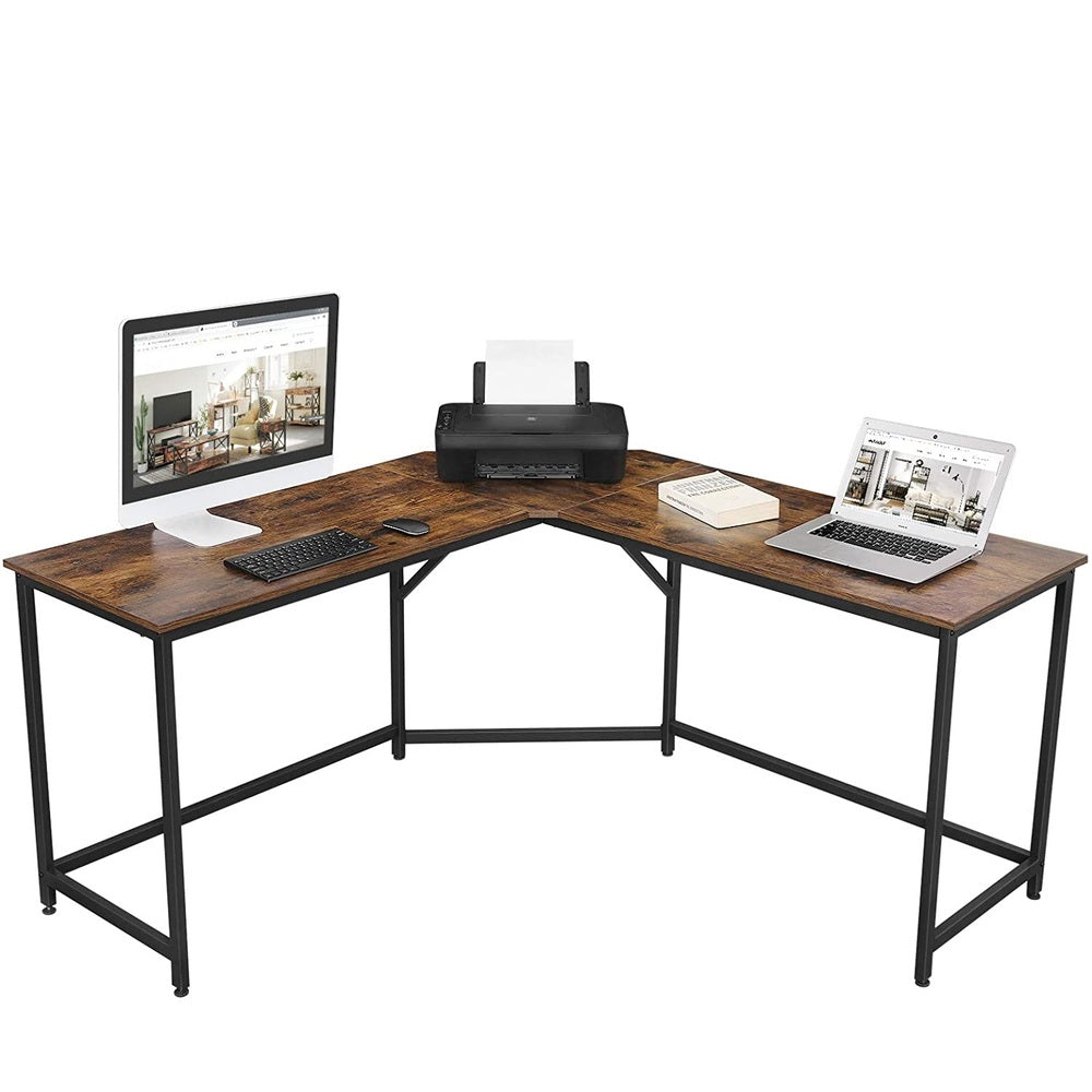 VASAGLE L-Shaped Computer Desk Rustic Brown and Black