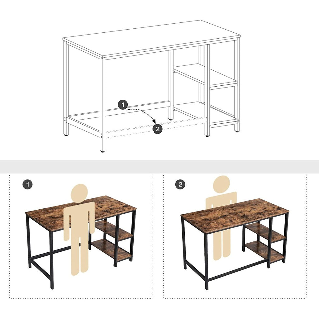 Rustic Brown Computer Desk w/ Shelves, Large Space