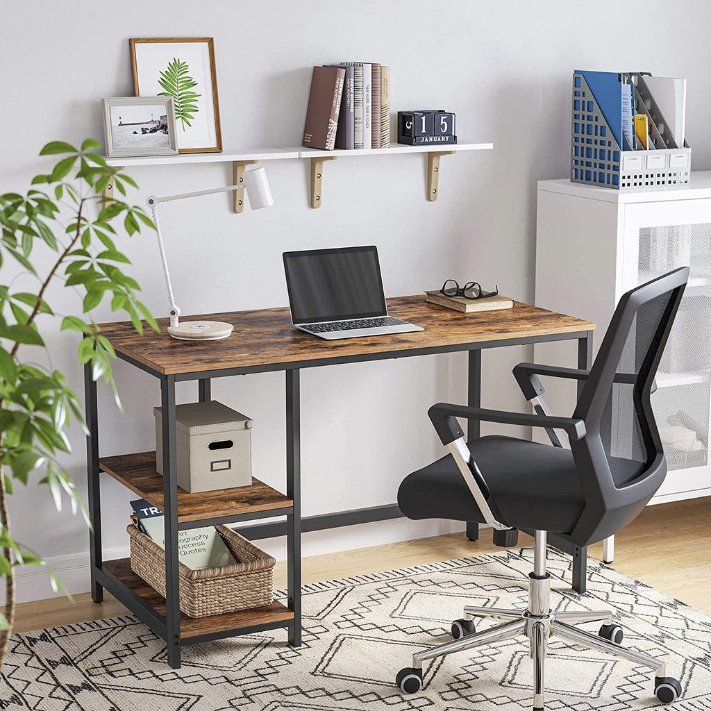 Rustic Brown Computer Desk w/ Shelves, Large Space