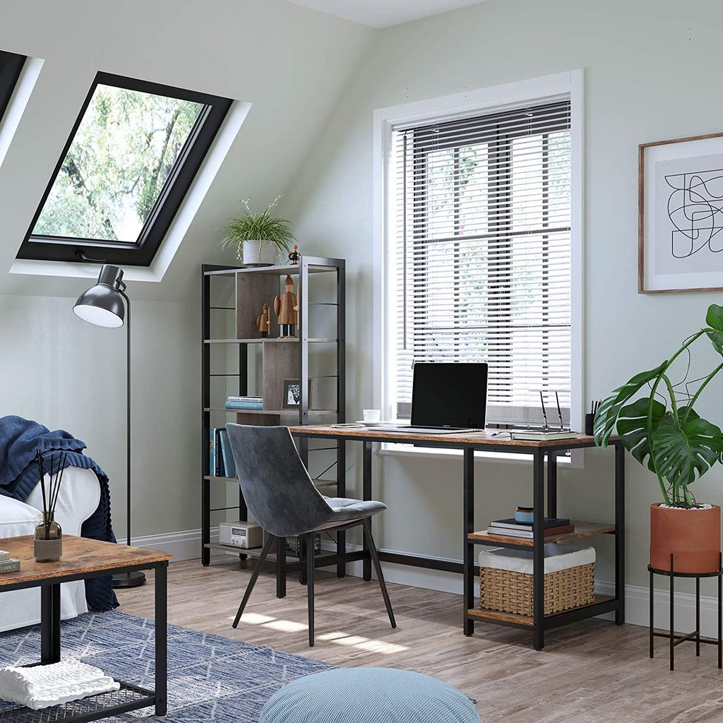 Rustic Brown Computer Desk w/ Shelves, Large Space