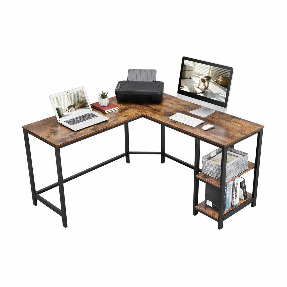 VASAGLE L-Shaped Computer Desk Rustic Brown and Black