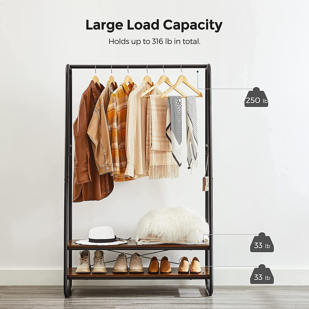 Rustic Brown Clothes Rack with Shelves and Hooks, VASAGLE