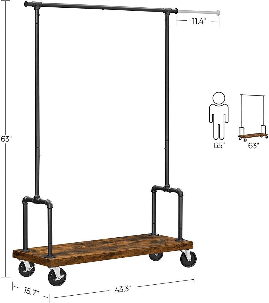 Adjustable Metal & Wood Clothes Rack with Shelf, VASAGLE