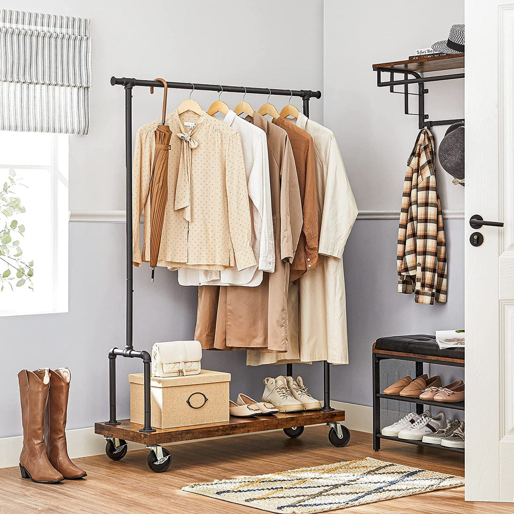 Adjustable Metal & Wood Clothes Rack with Shelf, VASAGLE