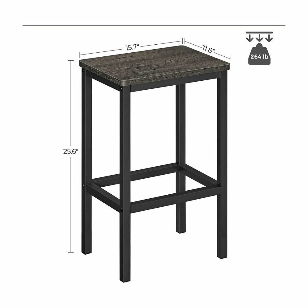 Charcoal Gray Bar Stools, Footrests, Steel Frame, Set of 2 VASAGLE