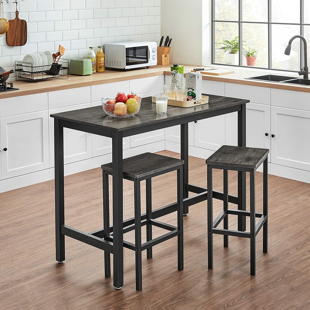 Charcoal Gray Bar Stools, Footrests, Steel Frame, Set of 2 VASAGLE