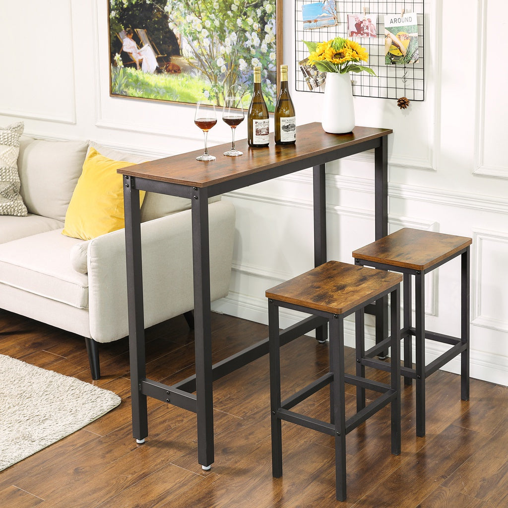 Narrow Rustic Brown Bar Table, Metal Legs - VASAGLE