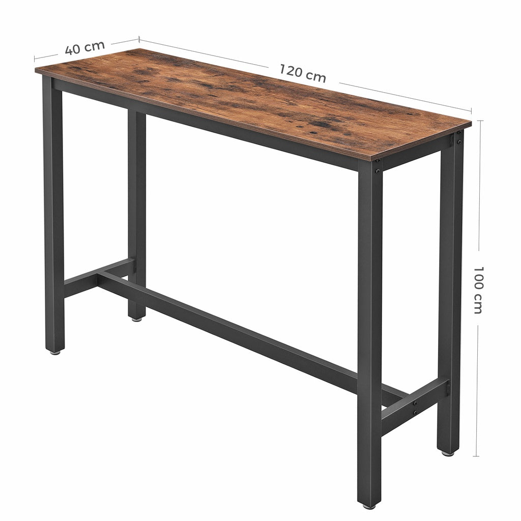 Narrow Rustic Brown Bar Table, Metal Legs - VASAGLE