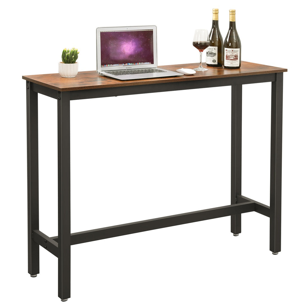 Narrow Rustic Brown Bar Table, Metal Legs - VASAGLE