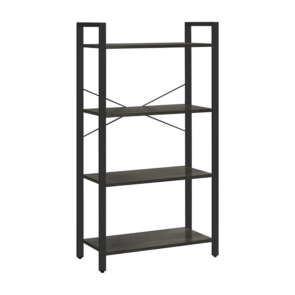 VASAGLE 4-Tier Bookshelf Storage Rack with Steel Frame for Living Room Office Study Hallway Industrial Style Charcoal Grey and Black