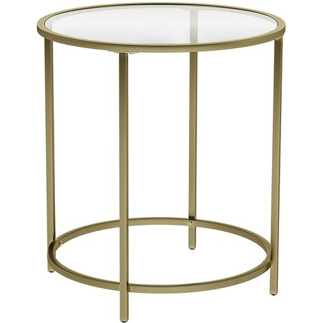 VASAGLE Round Side Table Tempered Glass End Table With Golden Metal Frame Small Coffee Table Gold