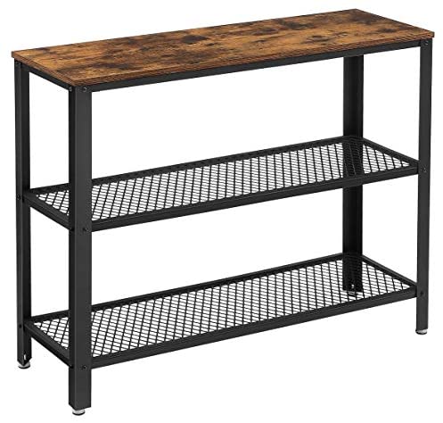 VASAGLE Industrial Console Table with 2 Mesh Shelves Rustic Brown and Black