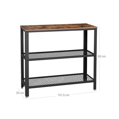 VASAGLE Industrial Console Table with 2 Mesh Shelves Rustic Brown and Black