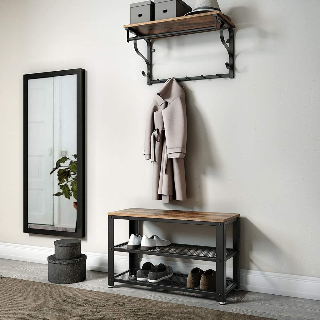 Rustic Wall-Mounted Coat Rack with Shelf and Hooks VASAGLE