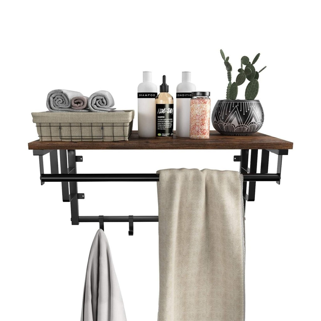 Rustic Wall-Mounted Coat Rack with Shelf and Hooks VASAGLE