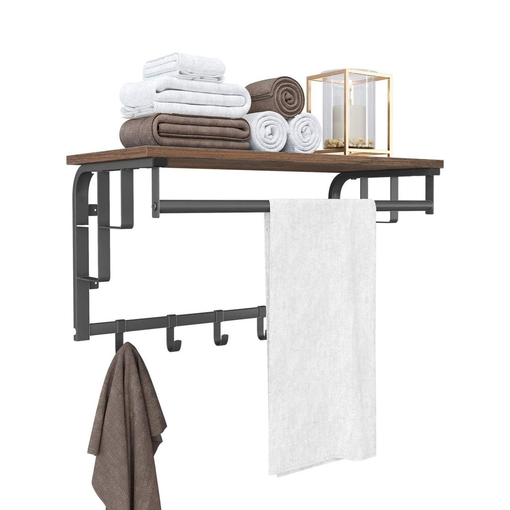 Rustic Wall-Mounted Coat Rack with Shelf and Hooks VASAGLE