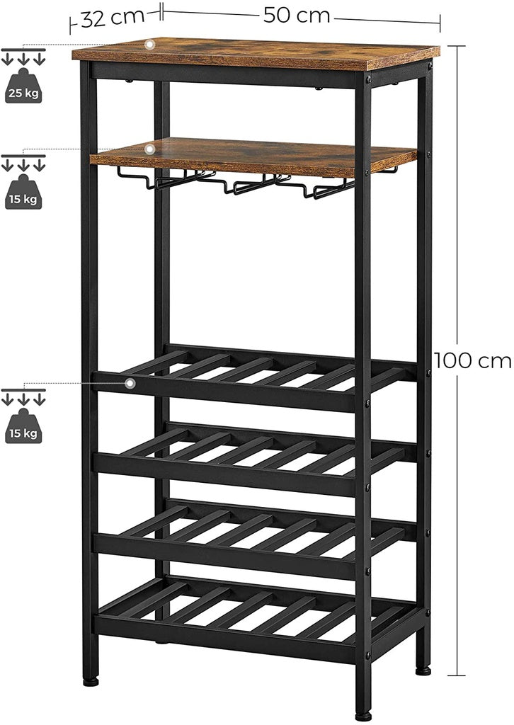 Adjustable 20-Slot Industrial Wine Rack, Rustic Brown, VASAGLE