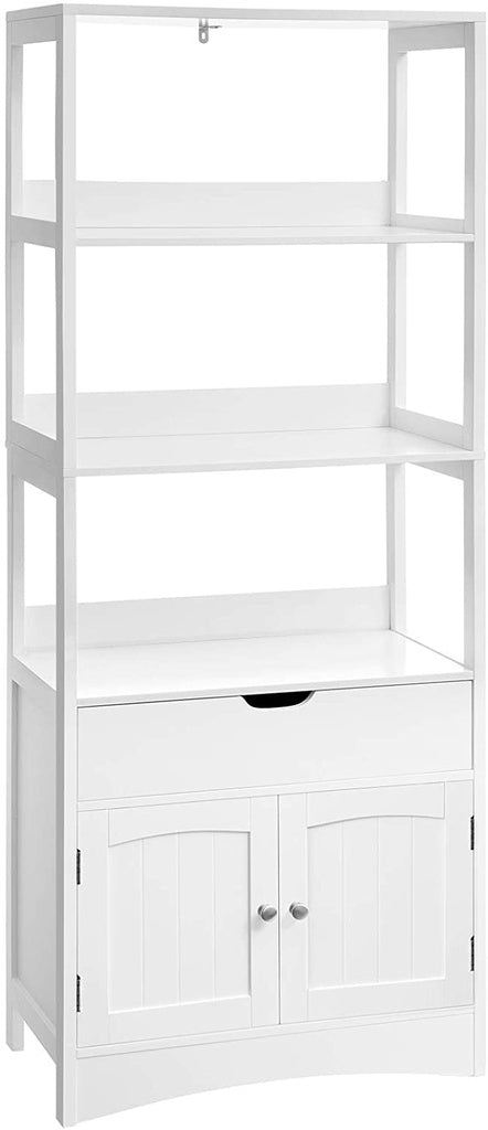 VASAGLE Floor Cabinet with Drawer 3 Open Shelves and Double Doors White