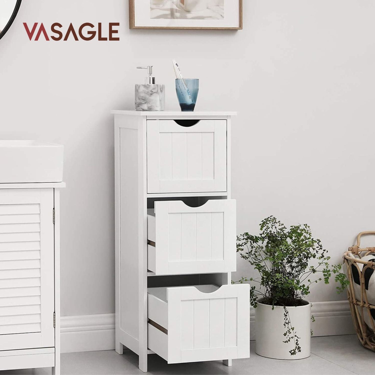 VASAGLE Floor Cabinet with 3 Drawers White