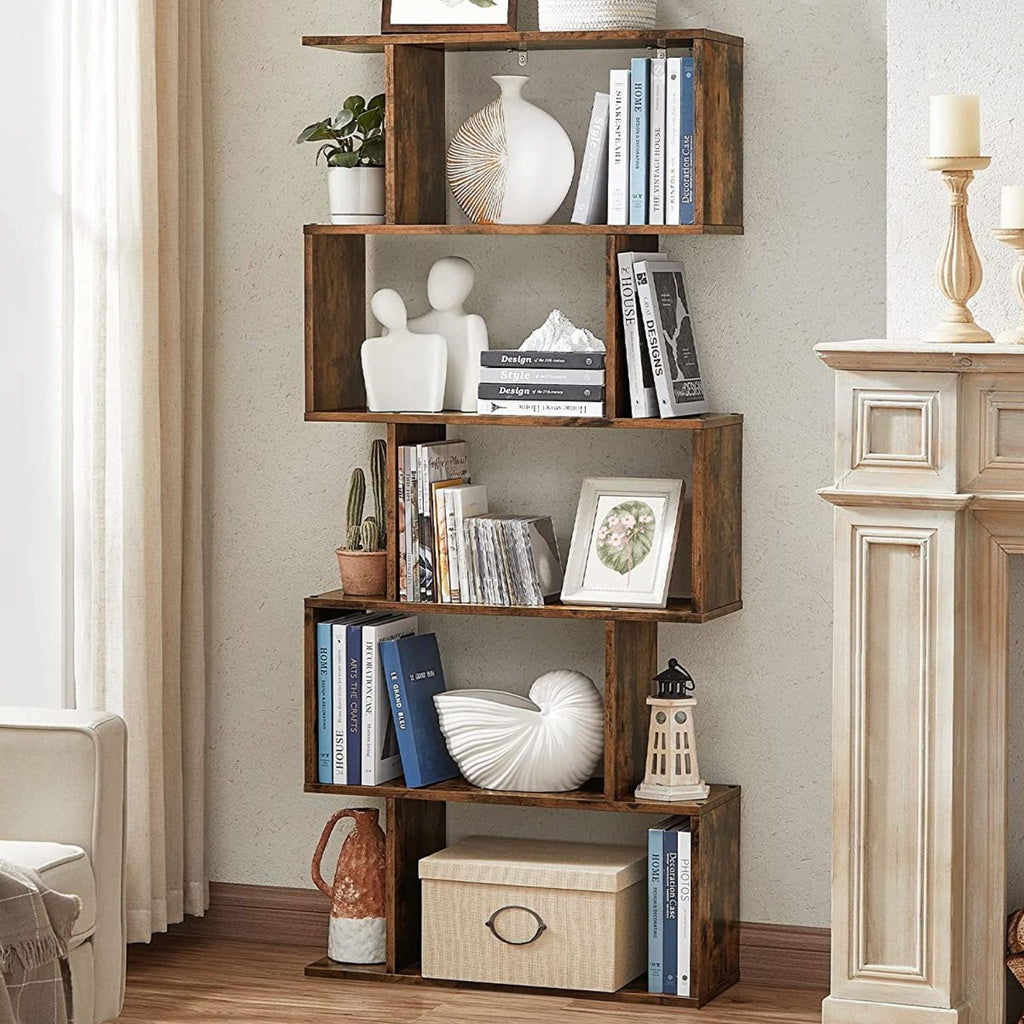 5-Tier Rustic Brown Freestanding Bookshelf with Anchor SECURE