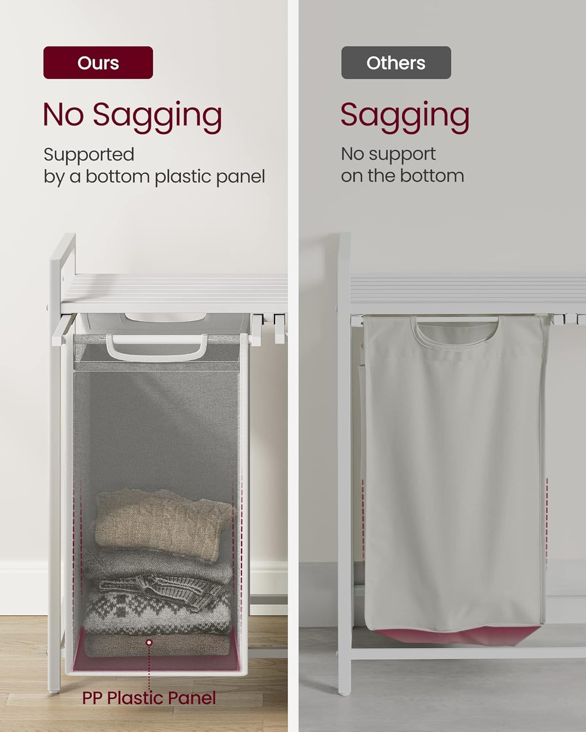 VASAGLE Laundry Hamper with Shelf and Pull-Out Bags 2 x 46L White