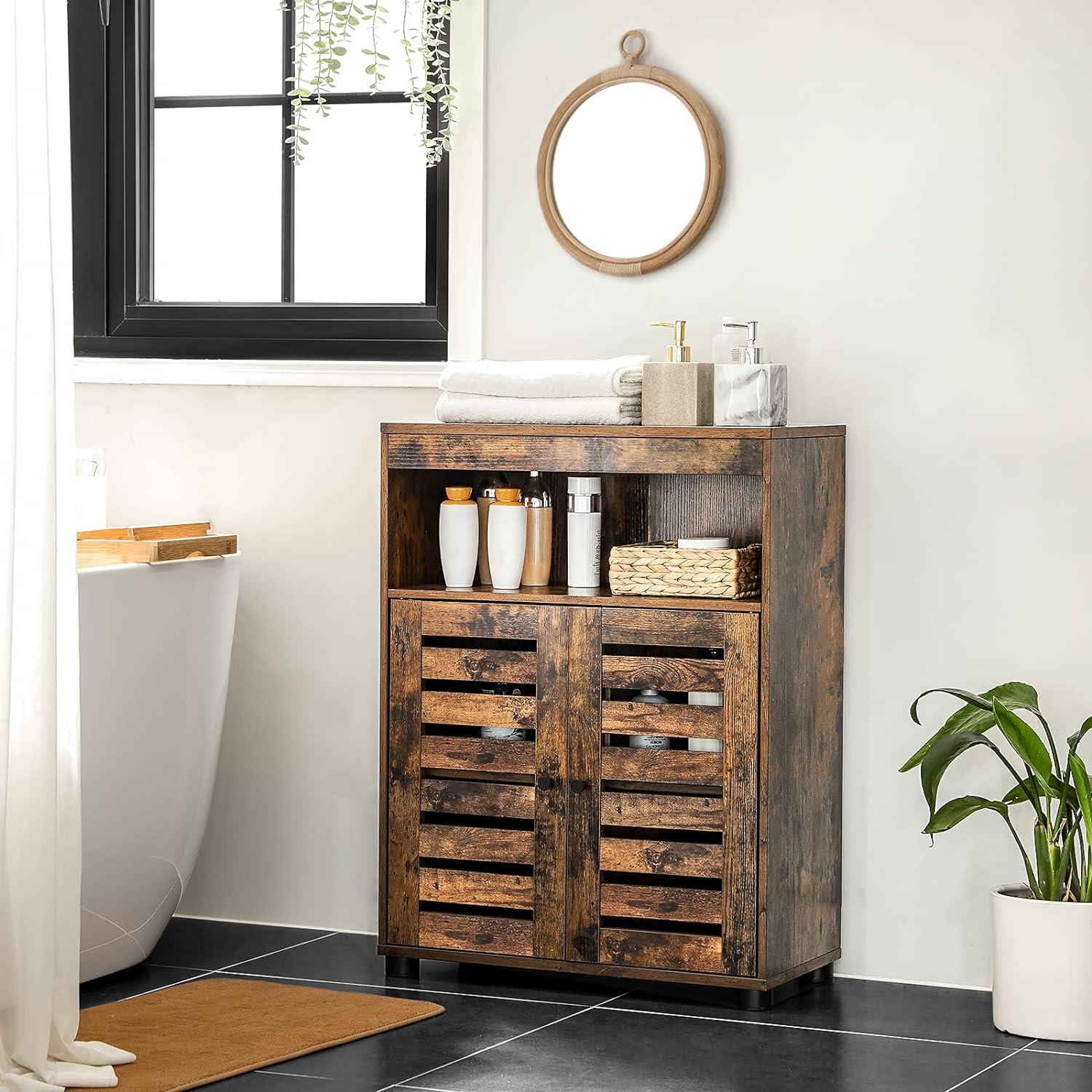 VASAGLE Storage Cabinet with Shelves and Louvered Door