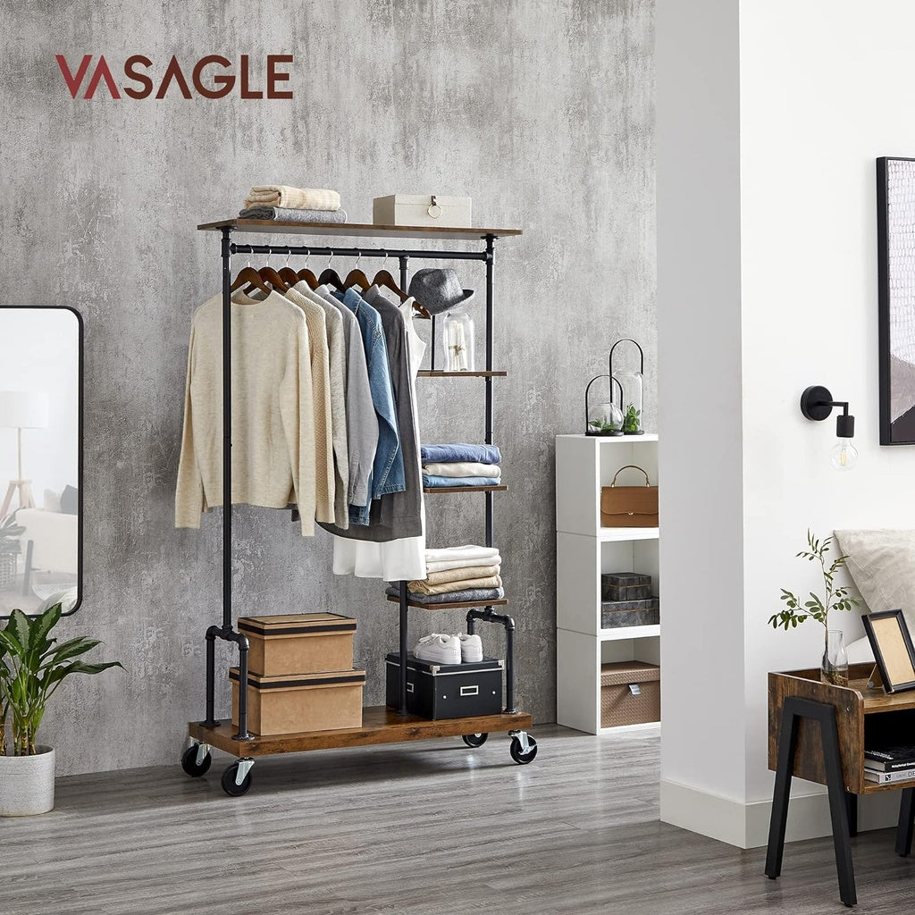 Heavy-Duty Rolling Clothes Rack with Shelves - VASAGLE