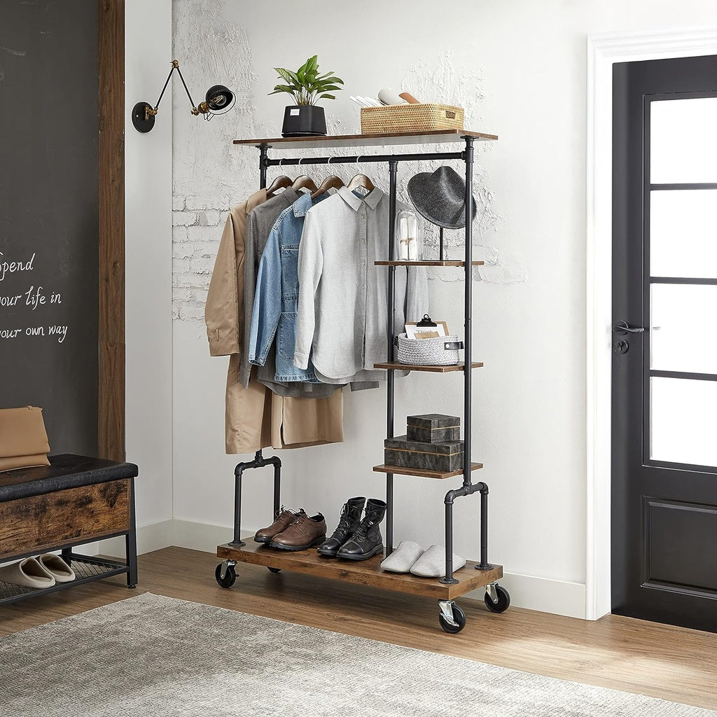 Heavy-Duty Rolling Clothes Rack with Shelves - VASAGLE