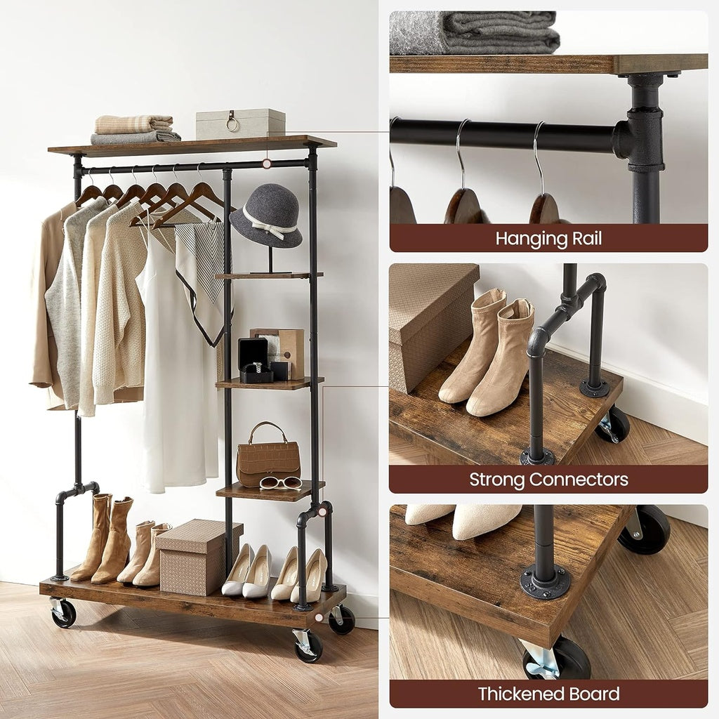 Heavy-Duty Rolling Clothes Rack with Shelves - VASAGLE