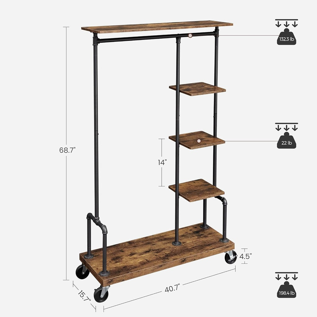 Heavy-Duty Rolling Clothes Rack with Shelves - VASAGLE