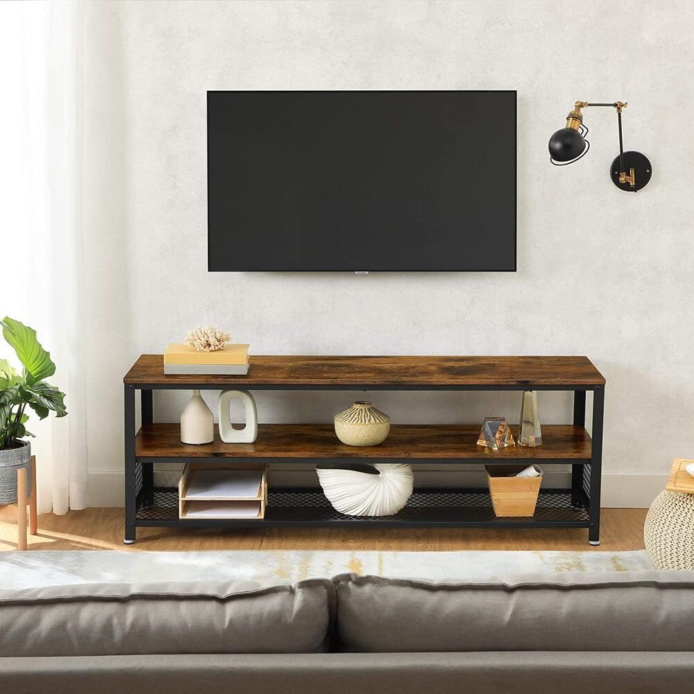 Rustic Brown Industrial TV Stand, Fits Up to 60" Screens, VASAGLE