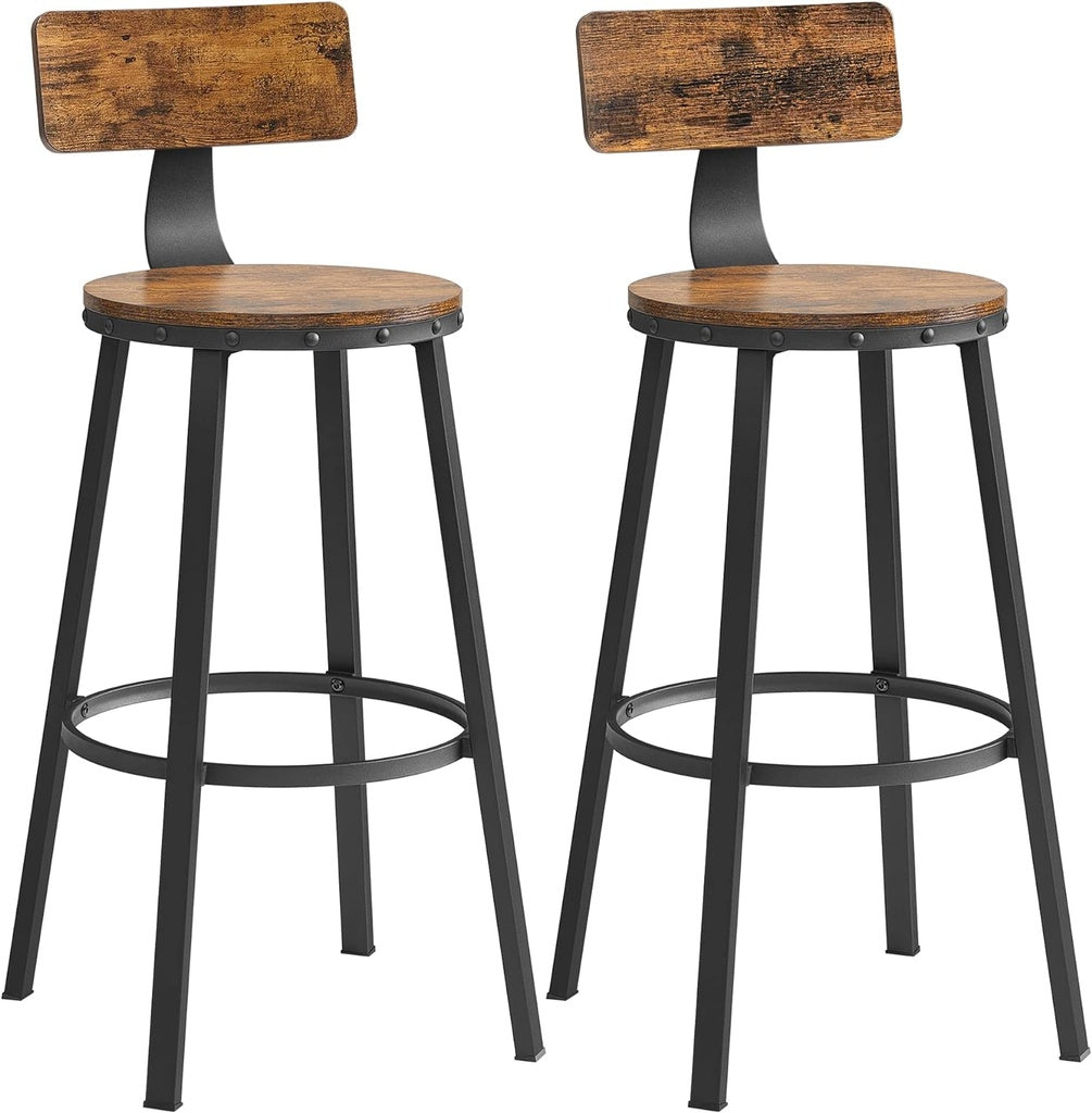 Stable Rustic Brown Tall Bar Stools Set of 2, VASAGLE