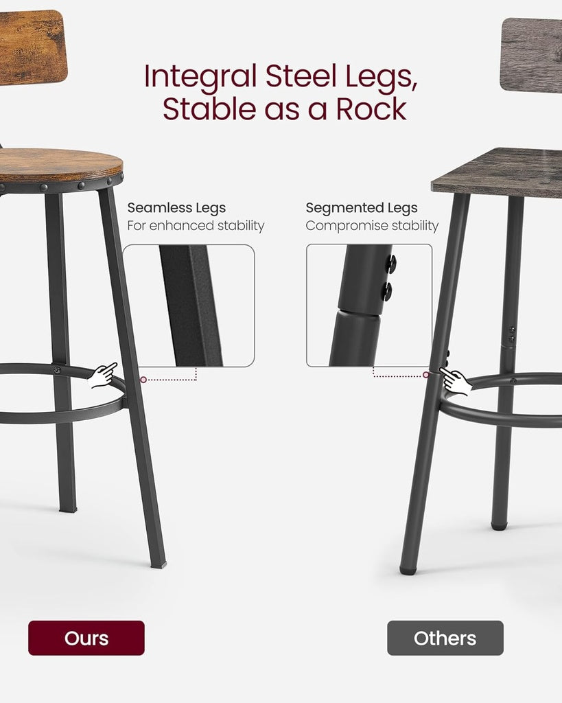 Stable Rustic Brown Tall Bar Stools Set of 2, VASAGLE