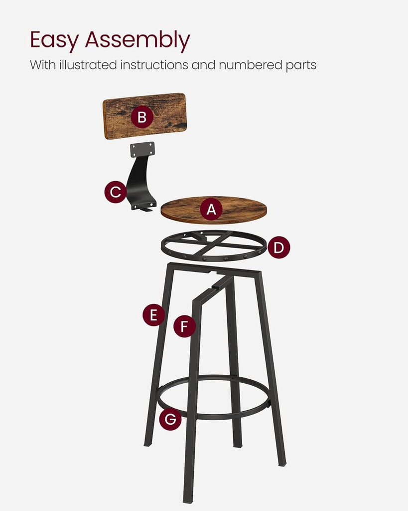 Stable Rustic Brown Tall Bar Stools Set of 2, VASAGLE