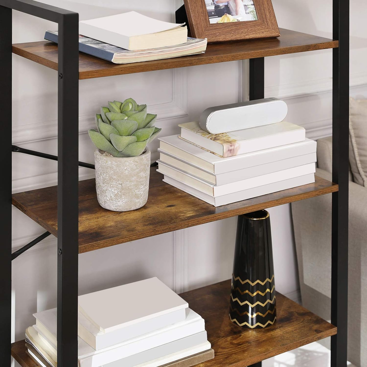 4-Tier Industrial Bookshelf Storage Rack, Steel Frame - VASAGLE