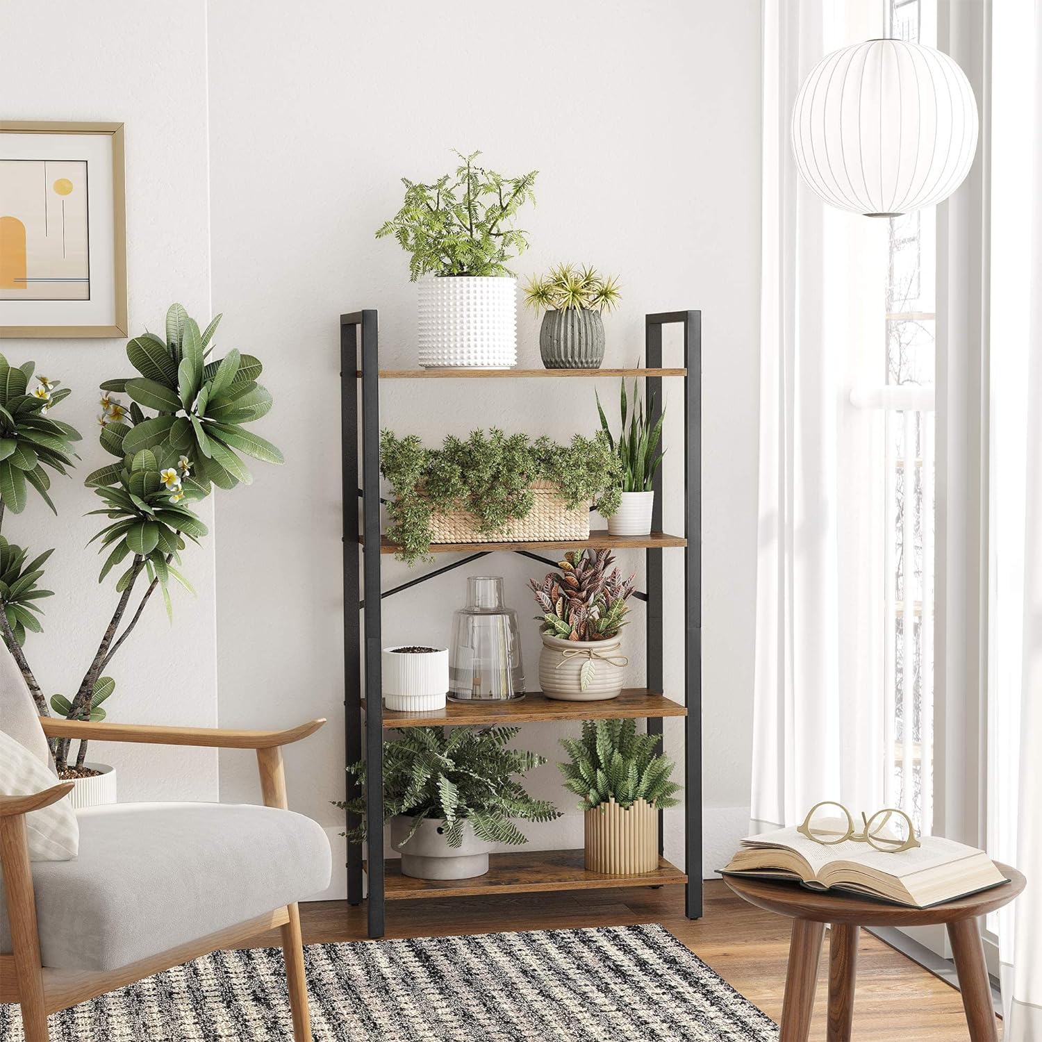 4-Tier Industrial Bookshelf Storage Rack, Steel Frame - VASAGLE