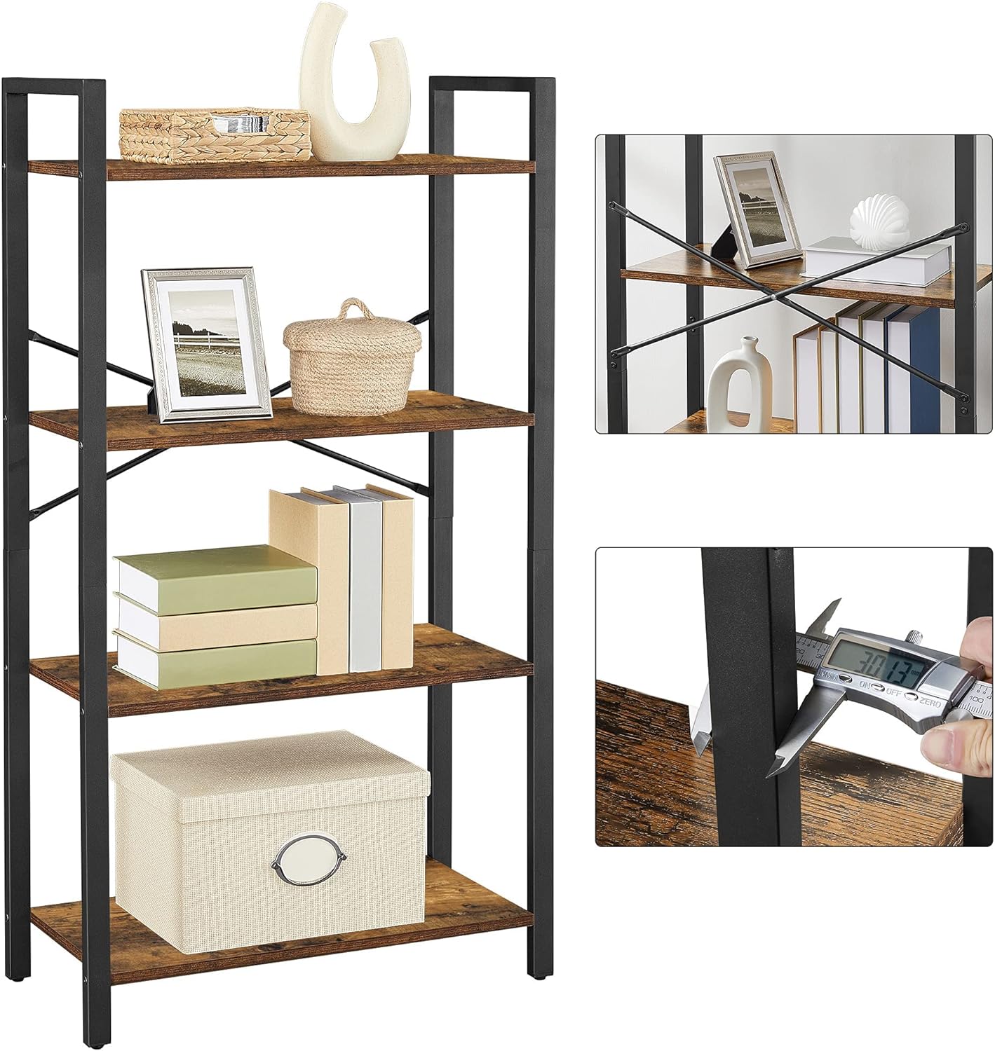 4-Tier Industrial Bookshelf Storage Rack, Steel Frame - VASAGLE