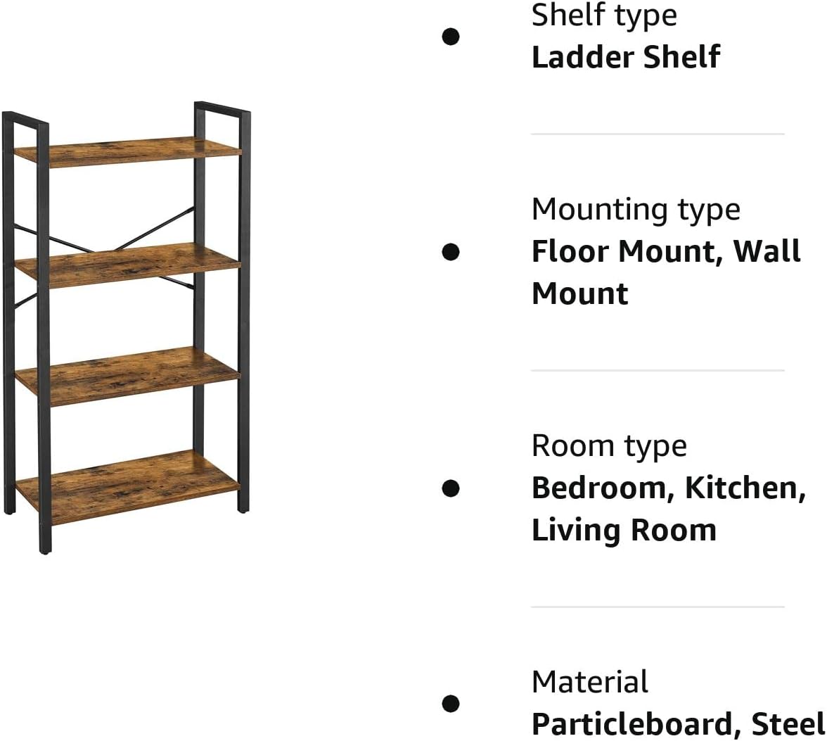 4-Tier Industrial Bookshelf Storage Rack, Steel Frame - VASAGLE