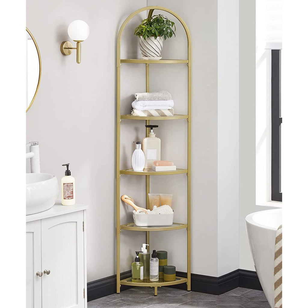 5 Tier Glass Corner Ladder Bookshelf, Steel Frame, Golden - VASAGLE